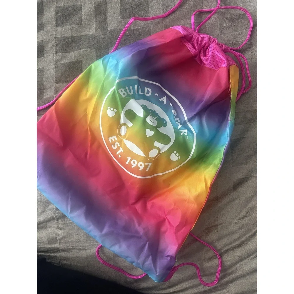 Build-A-Bear Workshop Rainbow Drawstring Backpack Cinch‎ Sack Bag Kids Pink Logo